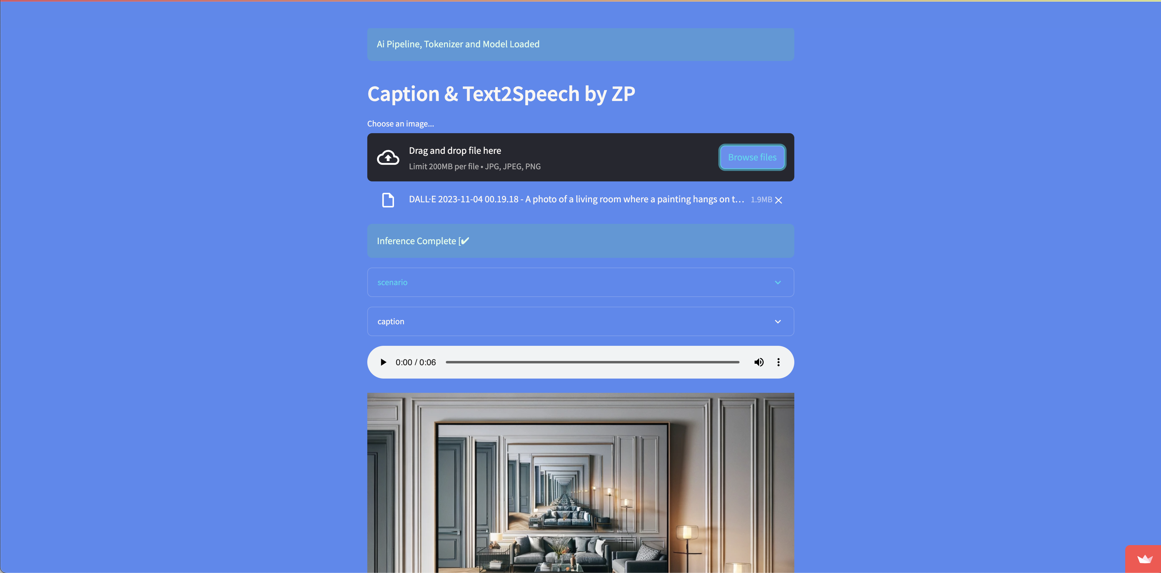 AI Image Analysis -> Caption -> Text2Speech