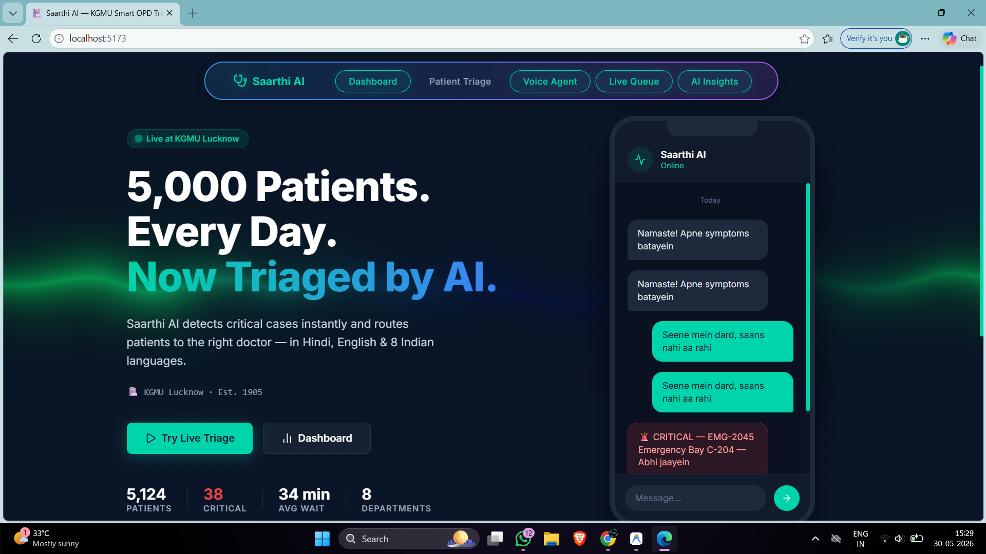 Saarthi AI – Intelligent OPD Triage & Queue Management for KGMU