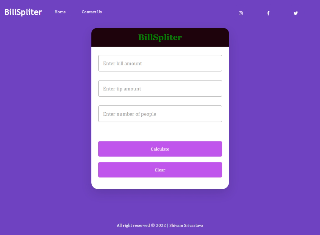BillSpliter - An online calculator