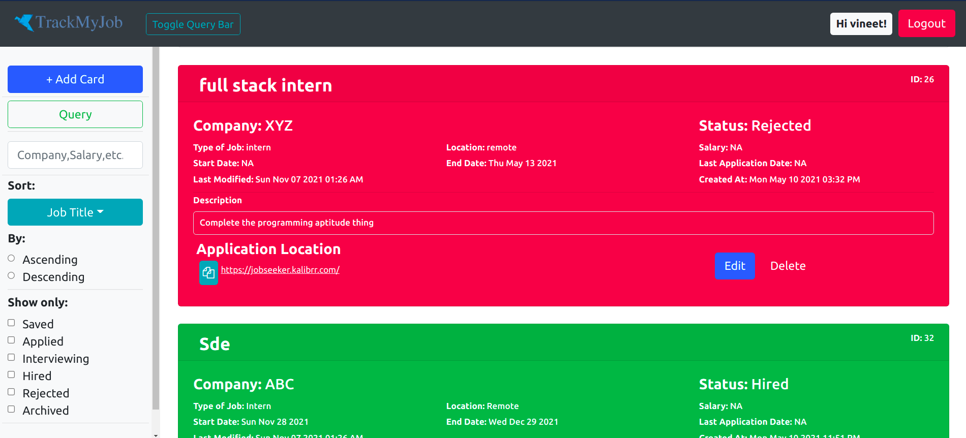 Job Application Tracker