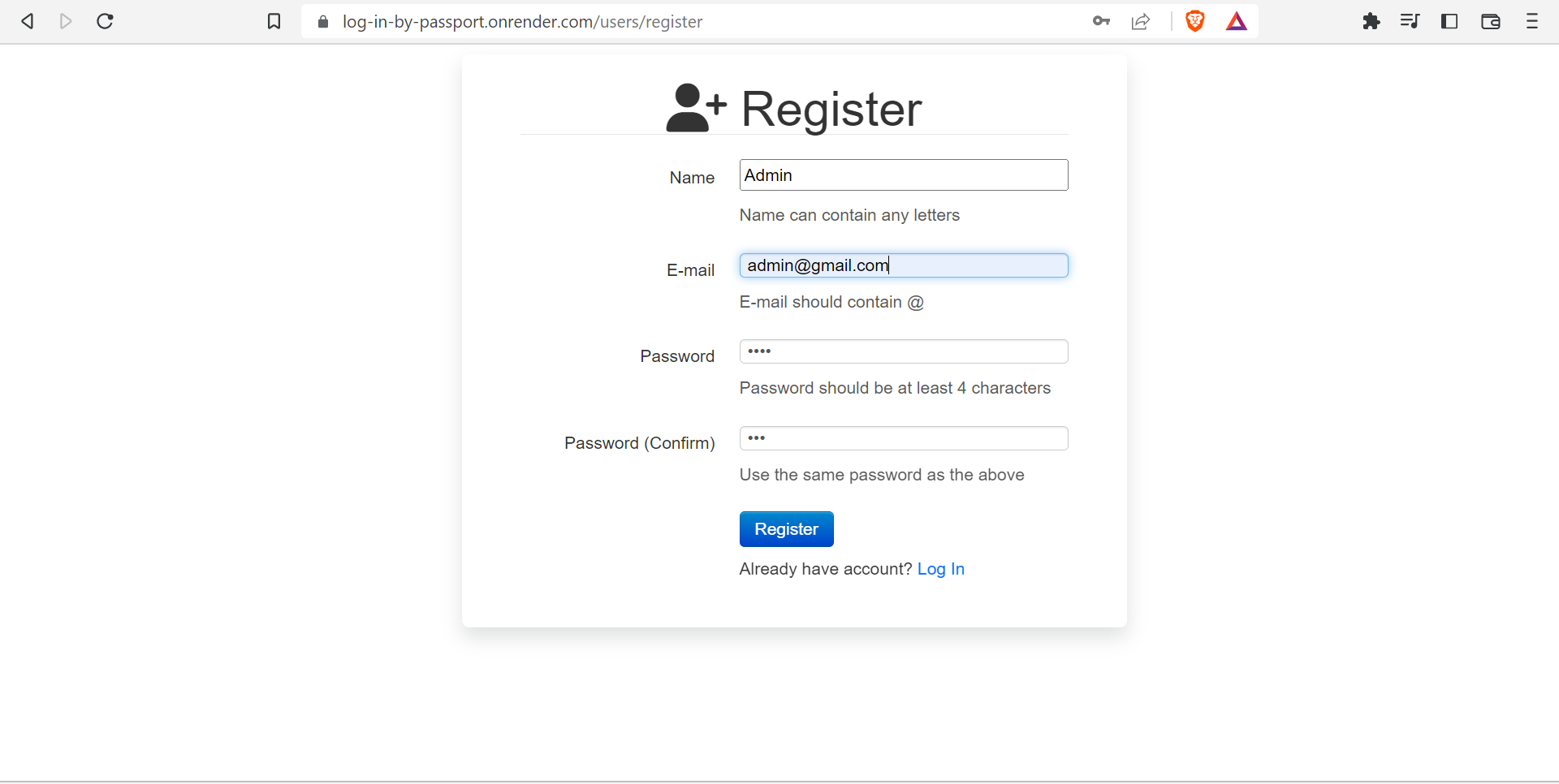 Log In Authentication with Password Verification