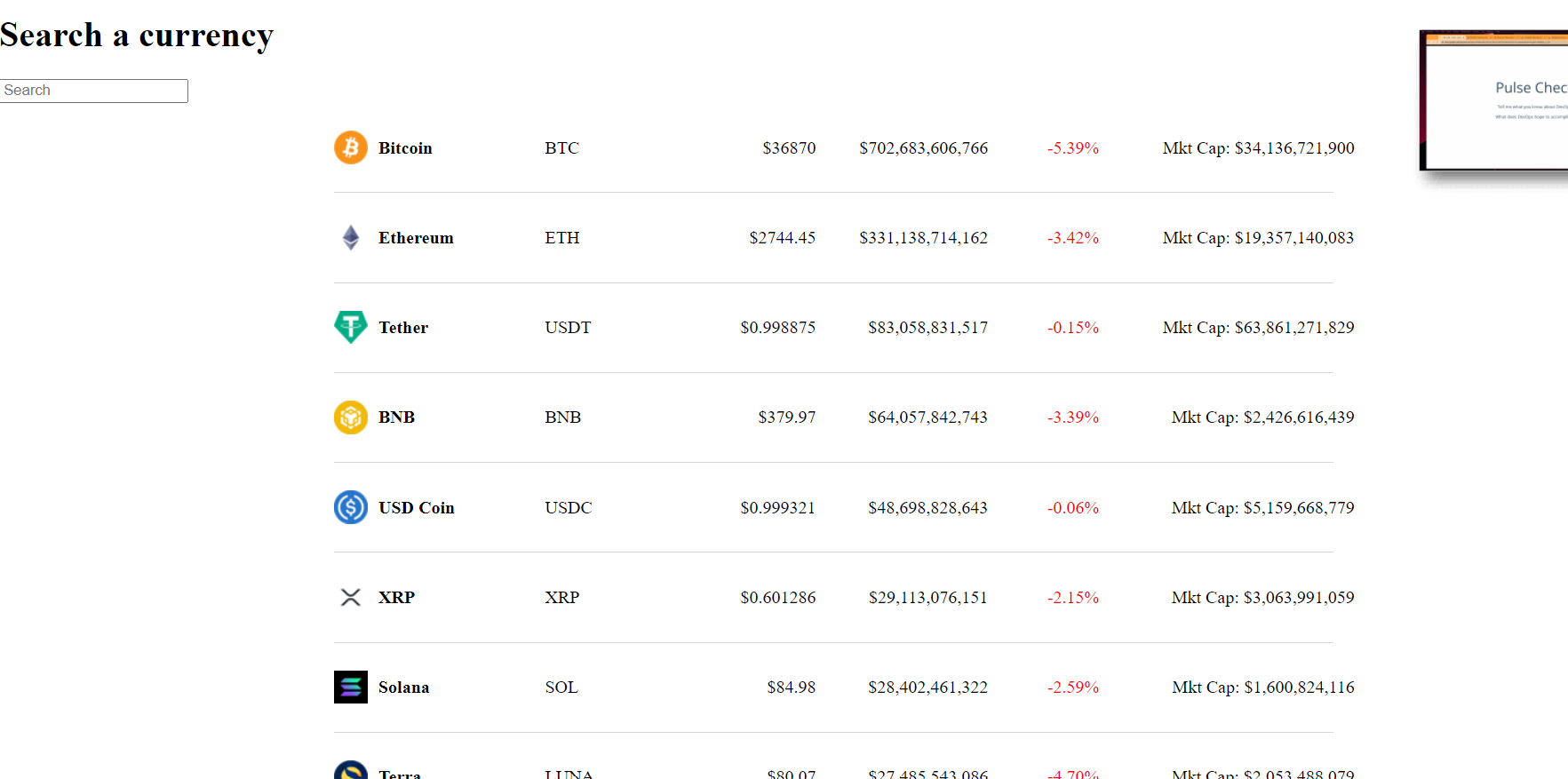 Crypto price tracker
