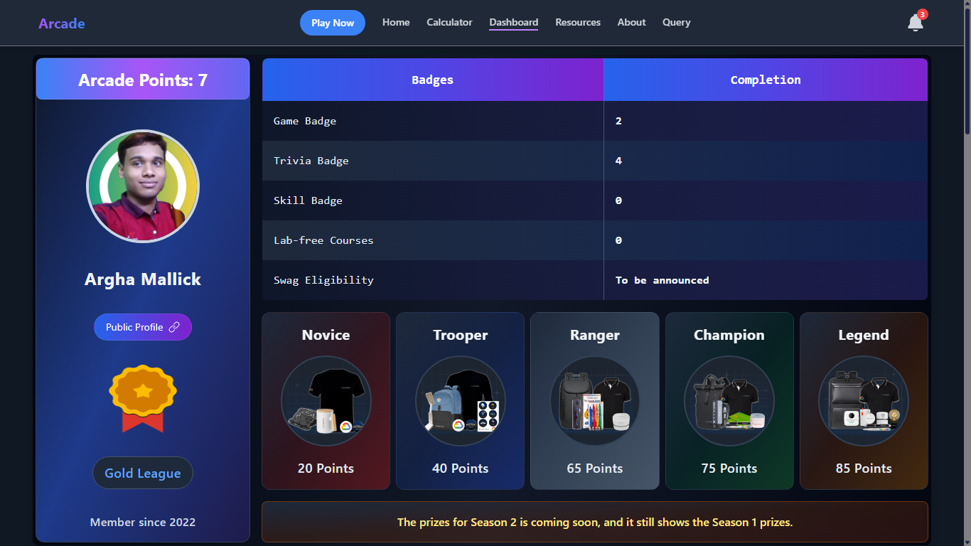 Google Cloud Arcade Points Calculator Tool | Arcade Facilitator Program | Track Your Progress