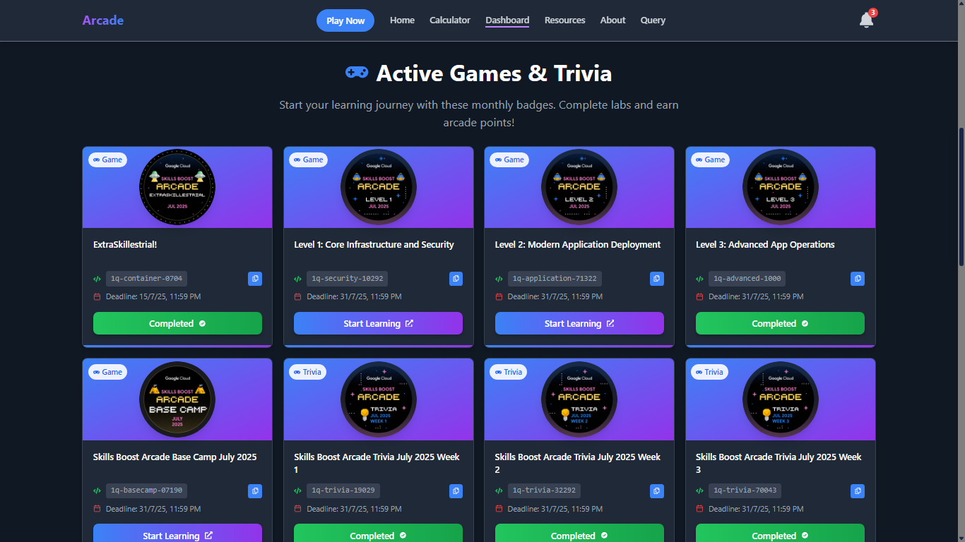 Google Cloud Arcade Points Calculator Tool | Arcade Facilitator Program | Track Your Progress Google Cloud Arcade Points Calculator Tool | Arcade Facilitator Program | Track Your Progress