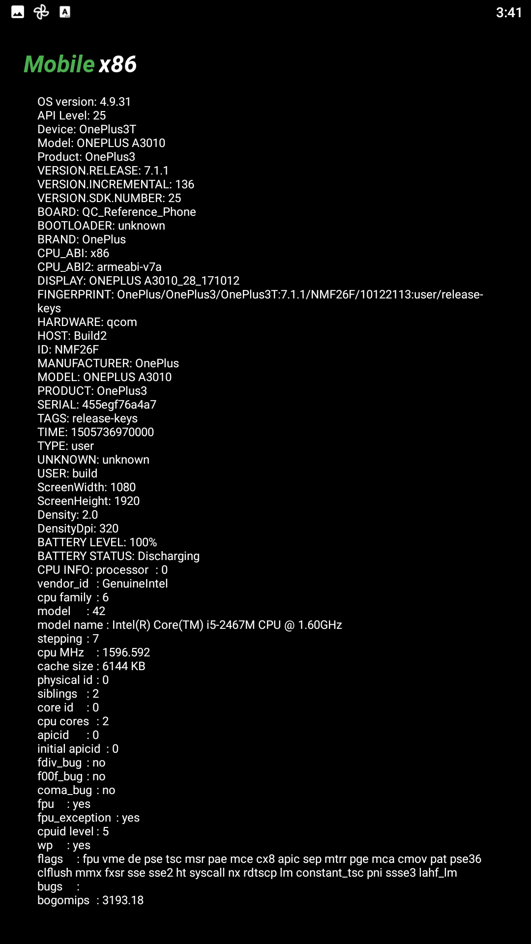 Android X86 or Android Device Information Android X86 or Android Device Information