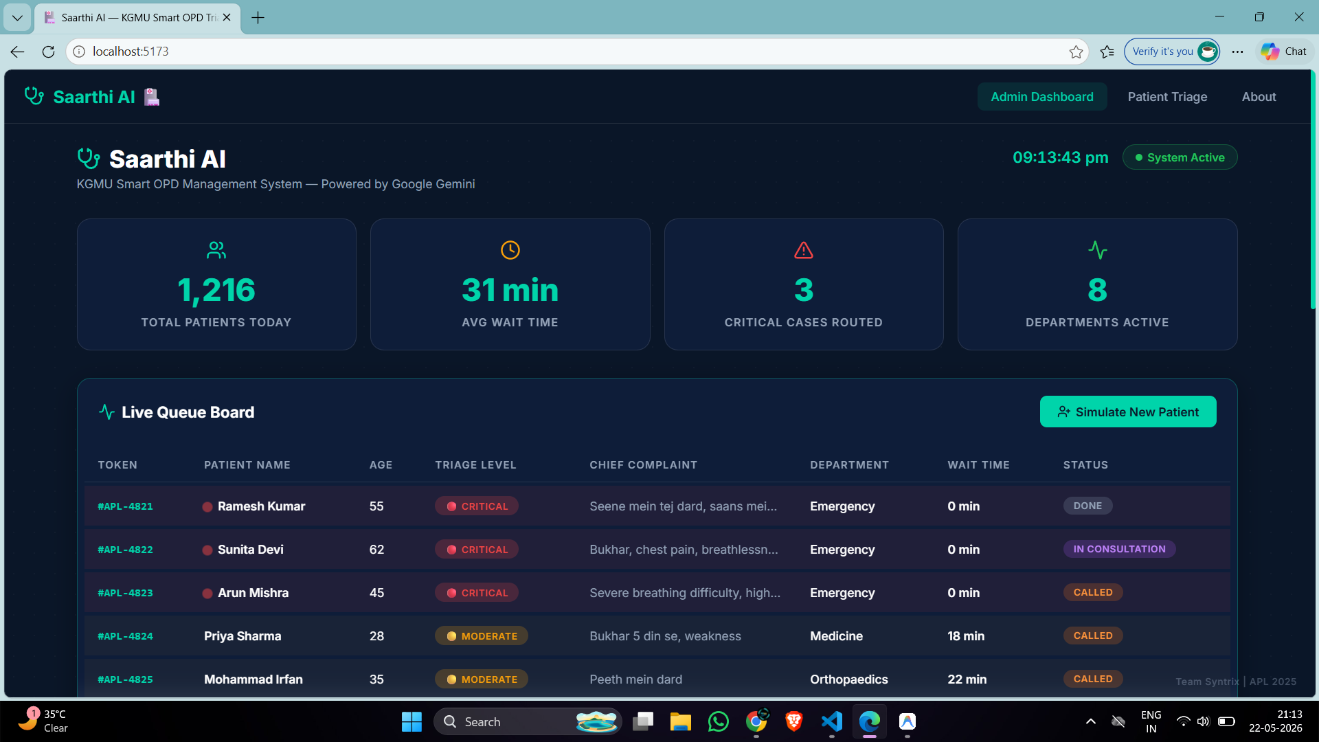 Saarthi AI – Intelligent OPD Triage & Queue Management for KGMU Saarthi AI – Intelligent OPD Triage & Queue Management for KGMU