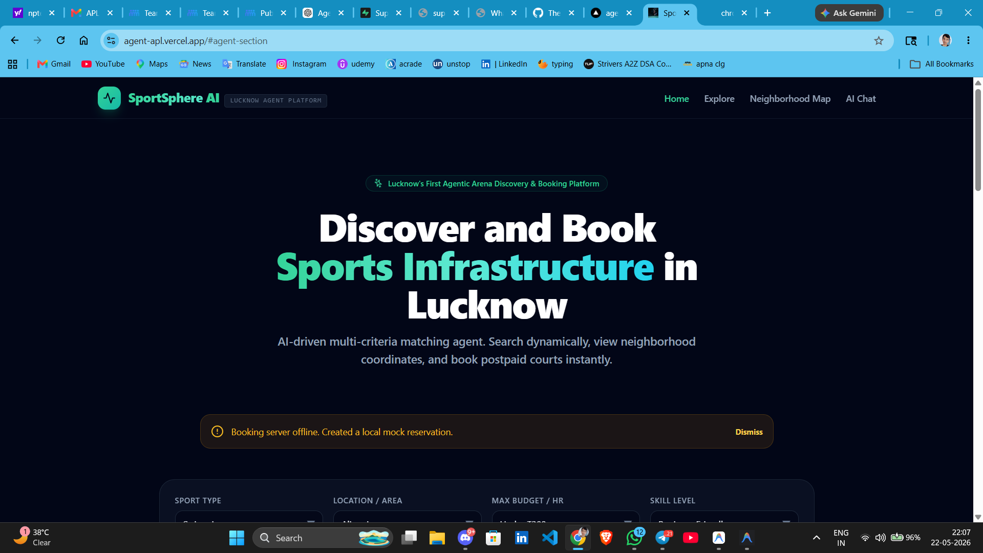 SportSphere AI – Agentic Sports Discovery & Booking Platform SportSphere AI – Agentic Sports Discovery & Booking Platform