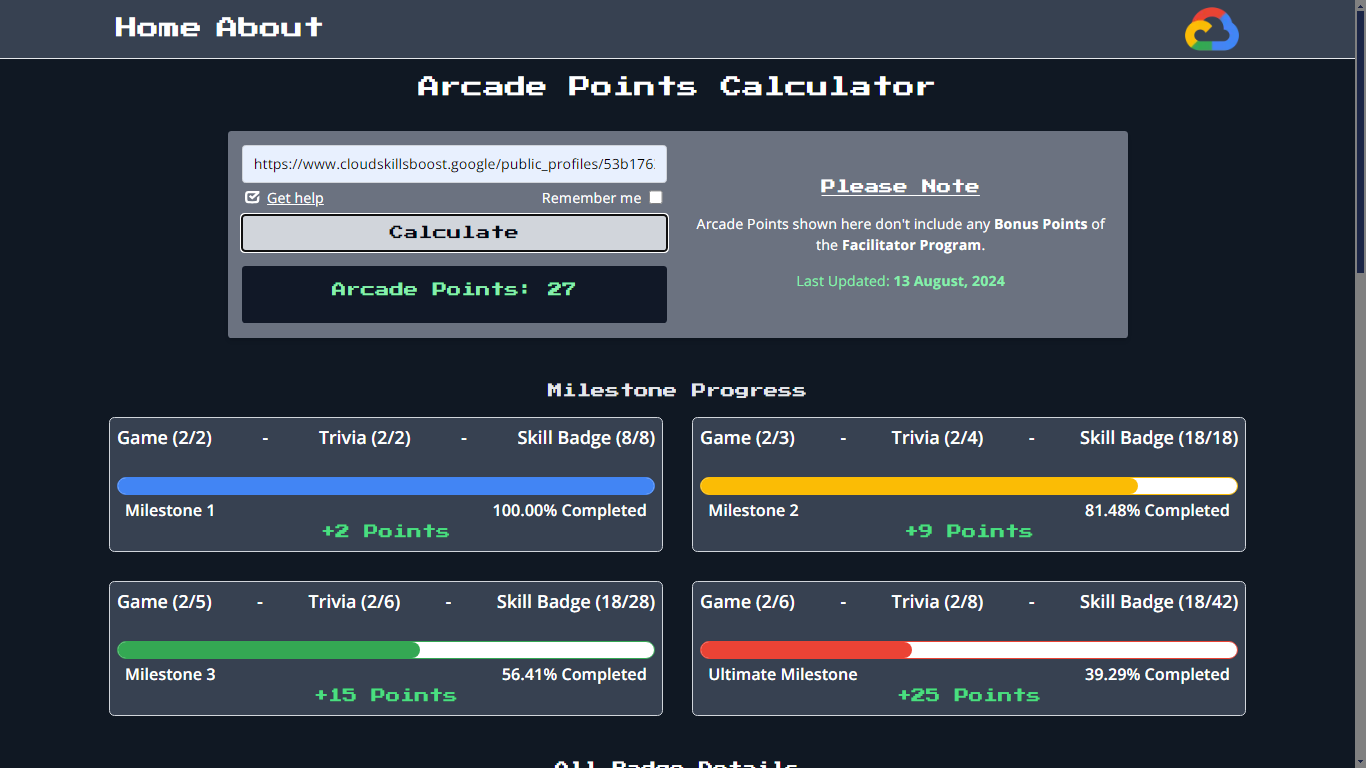 Arcade Points Calculator 2025