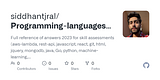 GitHub - siddhantjral/Programming-languages-quizzes: Full reference of  answers 2023 for skill assessments (aws-lambda, rest-api, javascript, react, git, html, jquery, mongodb, java, Go, python, machine-learning, power-point) linkedin excel test lösungen, linkedin machine learning test LinkedIn test questions and answers